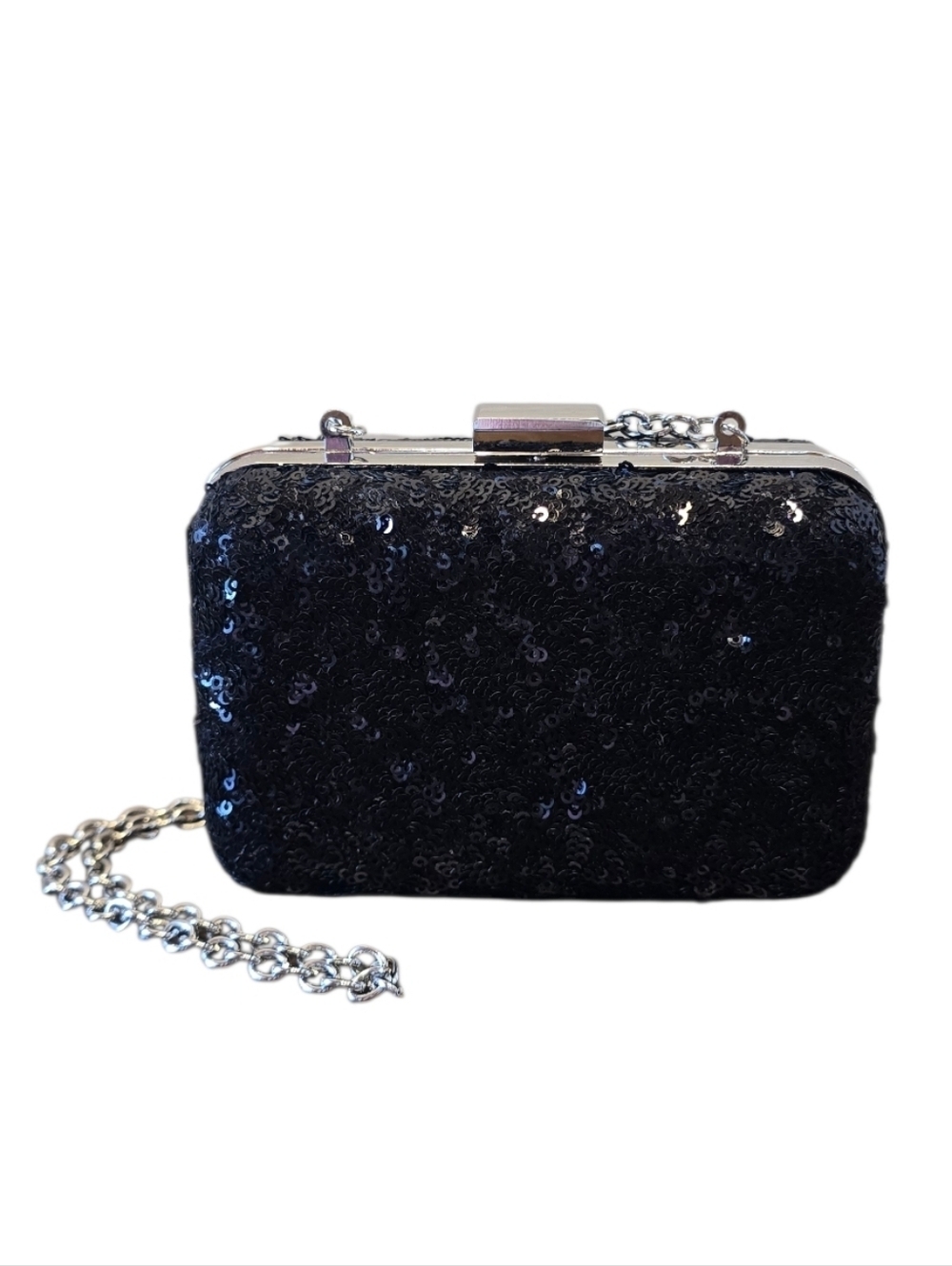 Expressions NYC Silvertone Black Sequin  Evening Clutch Shoulder Bag